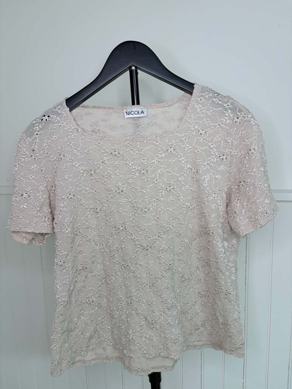 NICOLA Beige Lace Short-Sleeve Top - L
